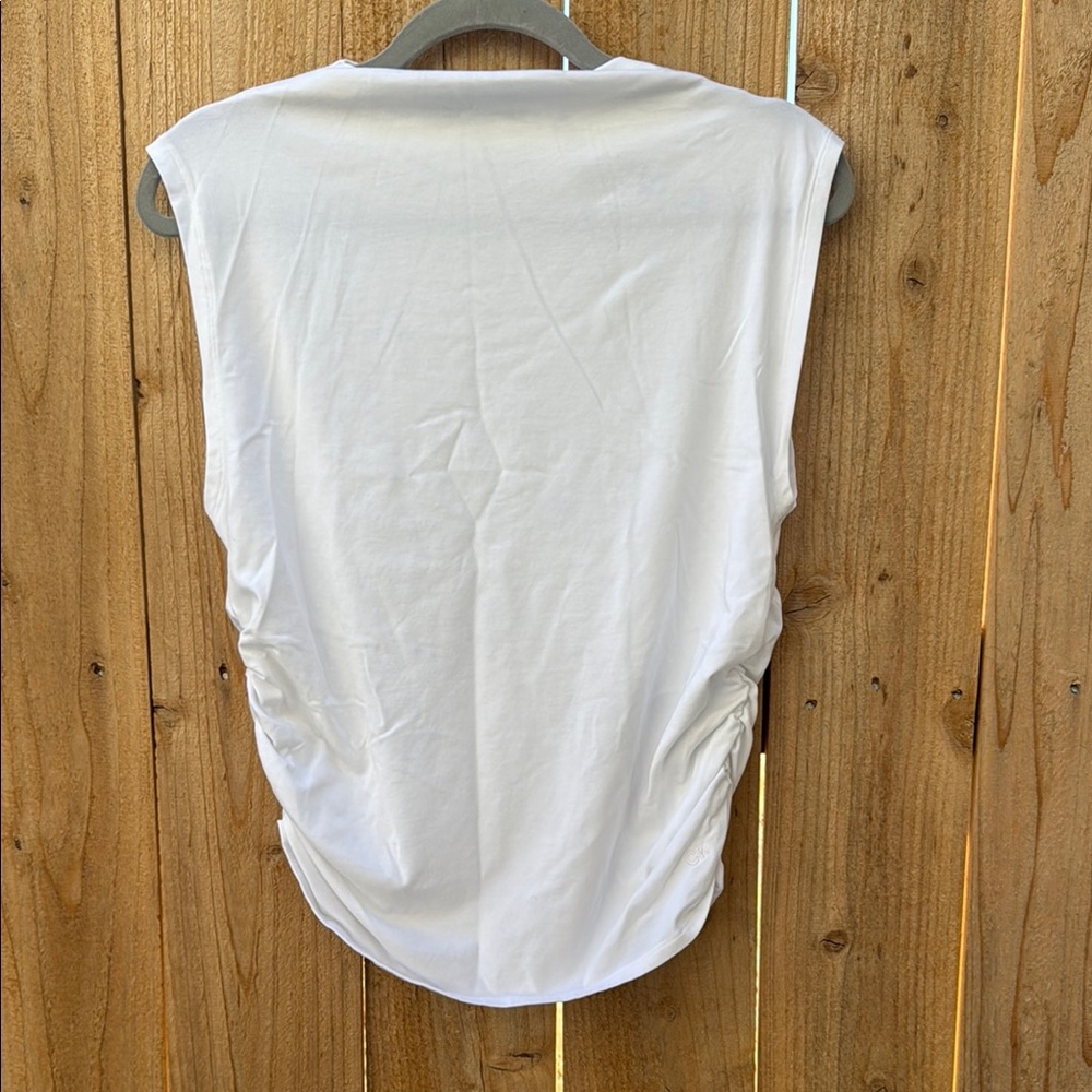 Calvin Klein Jeans White Sleeveless Ruched Muscle Tee